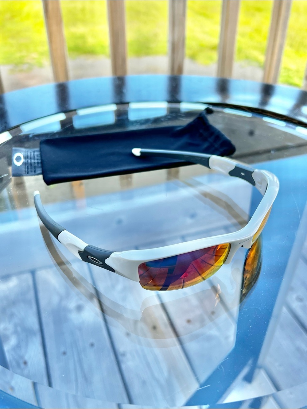 OAKLEY FLAK JACKET POLISHED WHITE POLARIZED SUNGLASSES 03-882